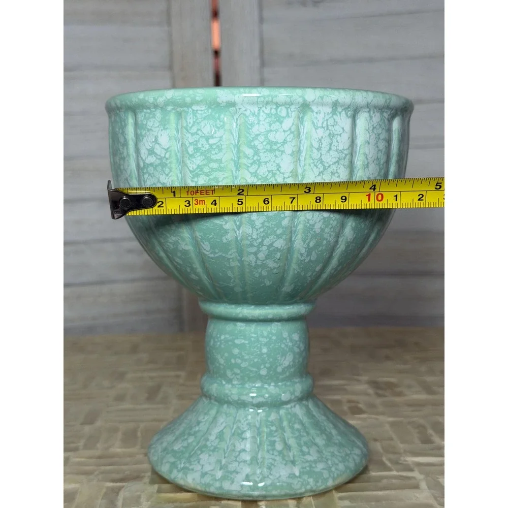 Vintage Midcentury Seafoam Ceramic Flower Frog Vase Pedestal Floral Arranger